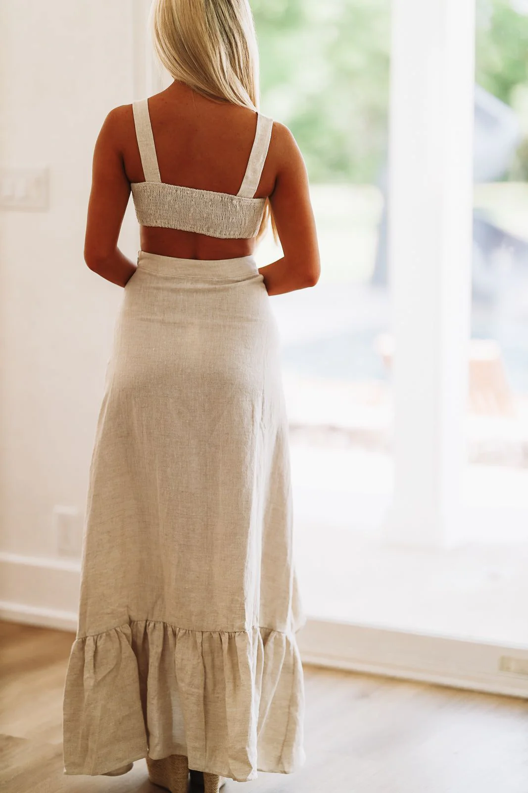 It Hits Different Crop Top and Maxi Skirt Set - Beige - Image 3