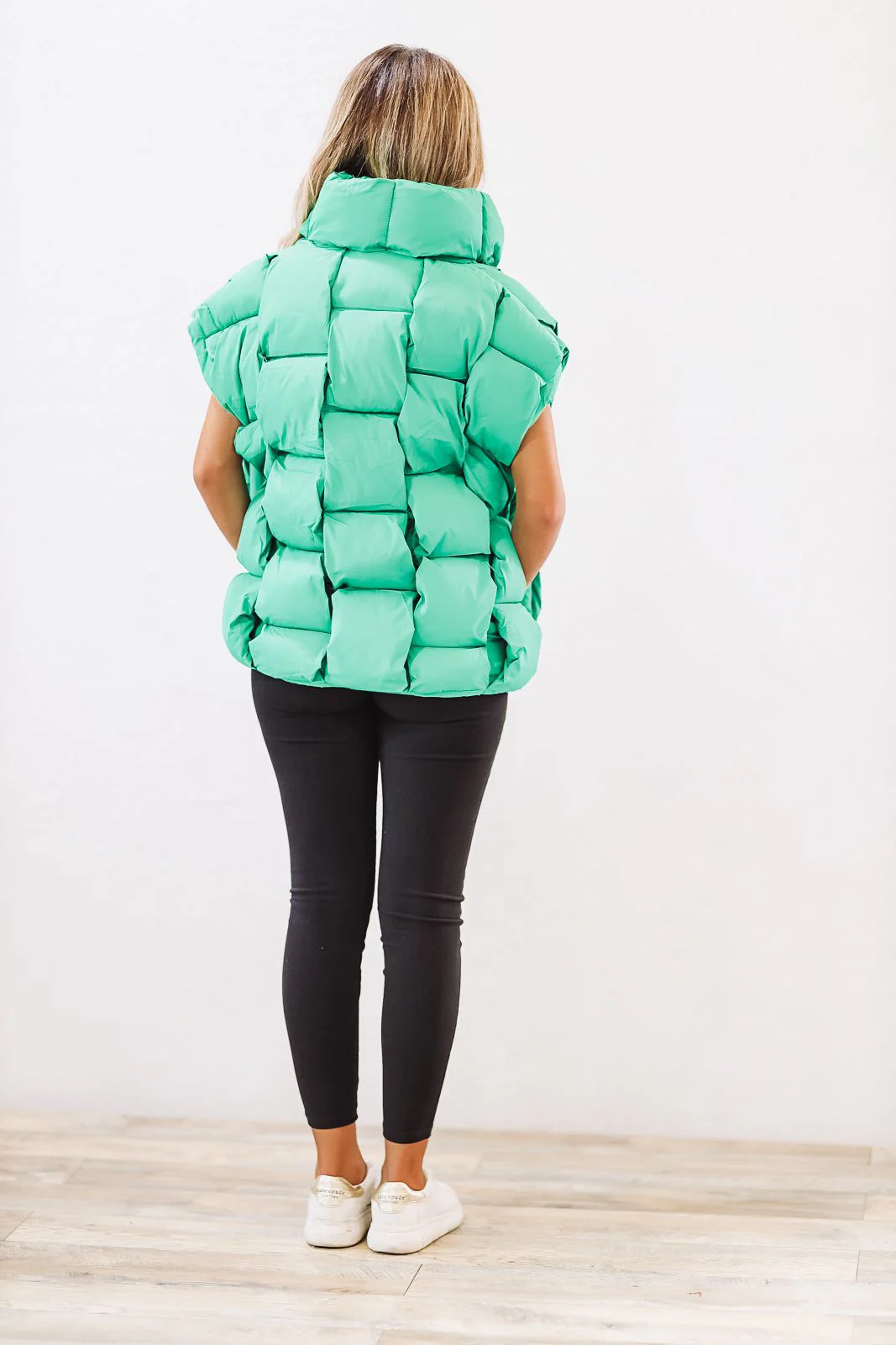 Woven Checks Puffer Vest - Kelly Green - Image 4